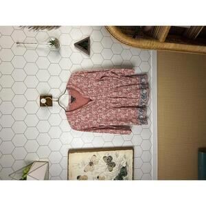 Lucky Brand Floral Pink Peasant Babydoll V-Neck Top - Size - Small